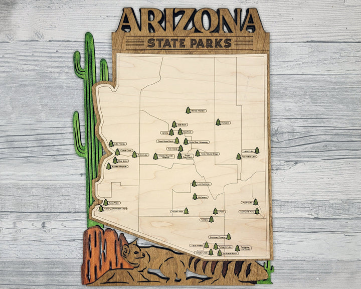 The Arizona State Park Map - Custom and Non Customizable Options - SVG, PDF File Download - Tested in Lightburn and Glowforge & Xtool