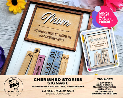 Cherished Stories - 1-6 Name - 11 variations of 'mom' - Tested on Glowforge, Xtool & Lightburn