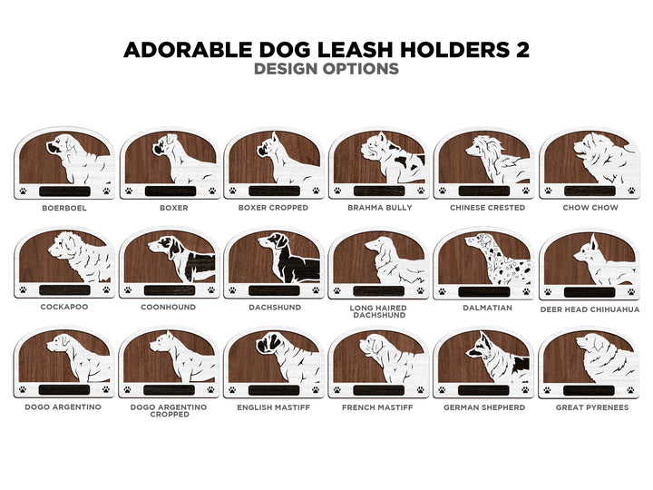 Adorable Dog Leash Holders - Pack 2 - 50 Breeds included - SVG, PDF,AI file types - Glowforge and Lightburn Tested