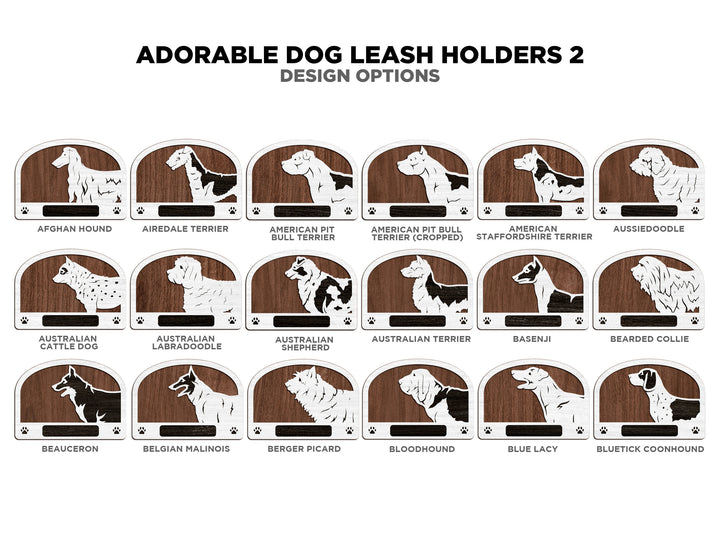 Adorable Dog Leash Holders - Pack 2 - 50 Breeds included - SVG, PDF,AI file types - Glowforge and Lightburn Tested