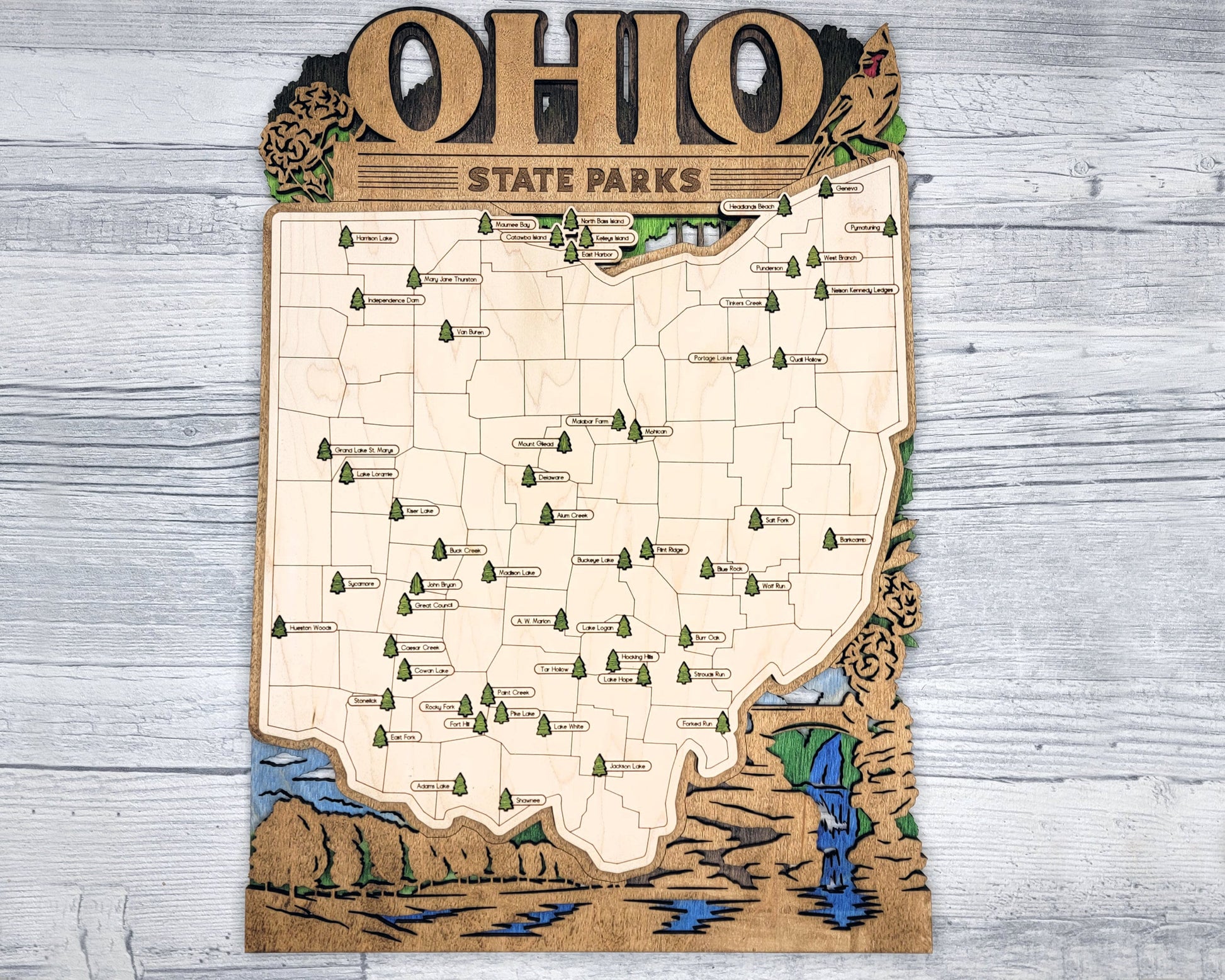 The Ohio State Park Map - Custom and Non Customizable Options - SVG, PDF File Download - Tested in Lightburn and Glowforge & Xtool