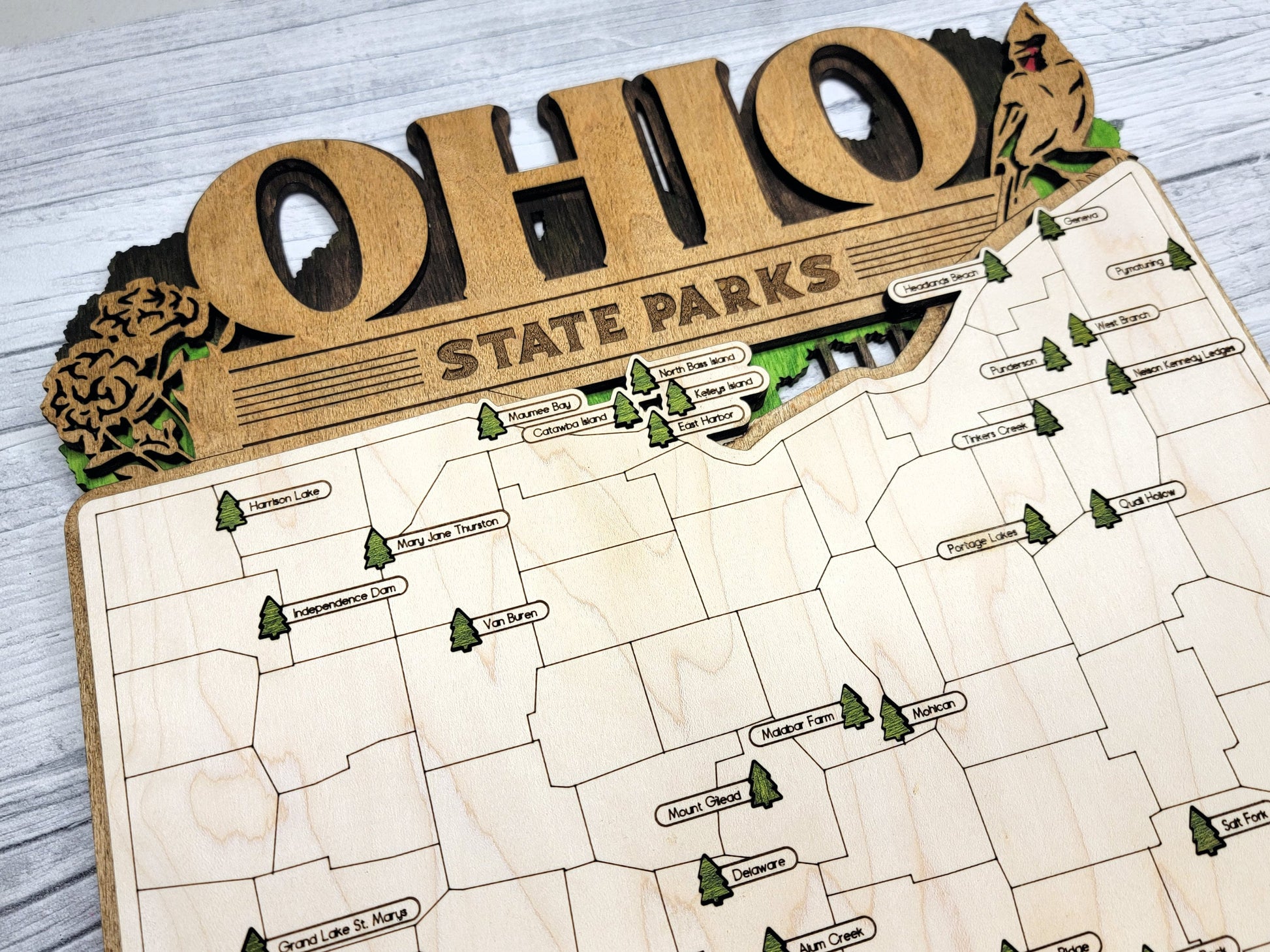 The Ohio State Park Map - Custom and Non Customizable Options - SVG, PDF File Download - Tested in Lightburn and Glowforge & Xtool