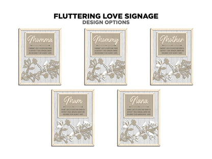 Fluttering Love Signage - 1-6 Name - 11 variations of 'mom' - Tested on Glowforge, Xtool & Lightburn