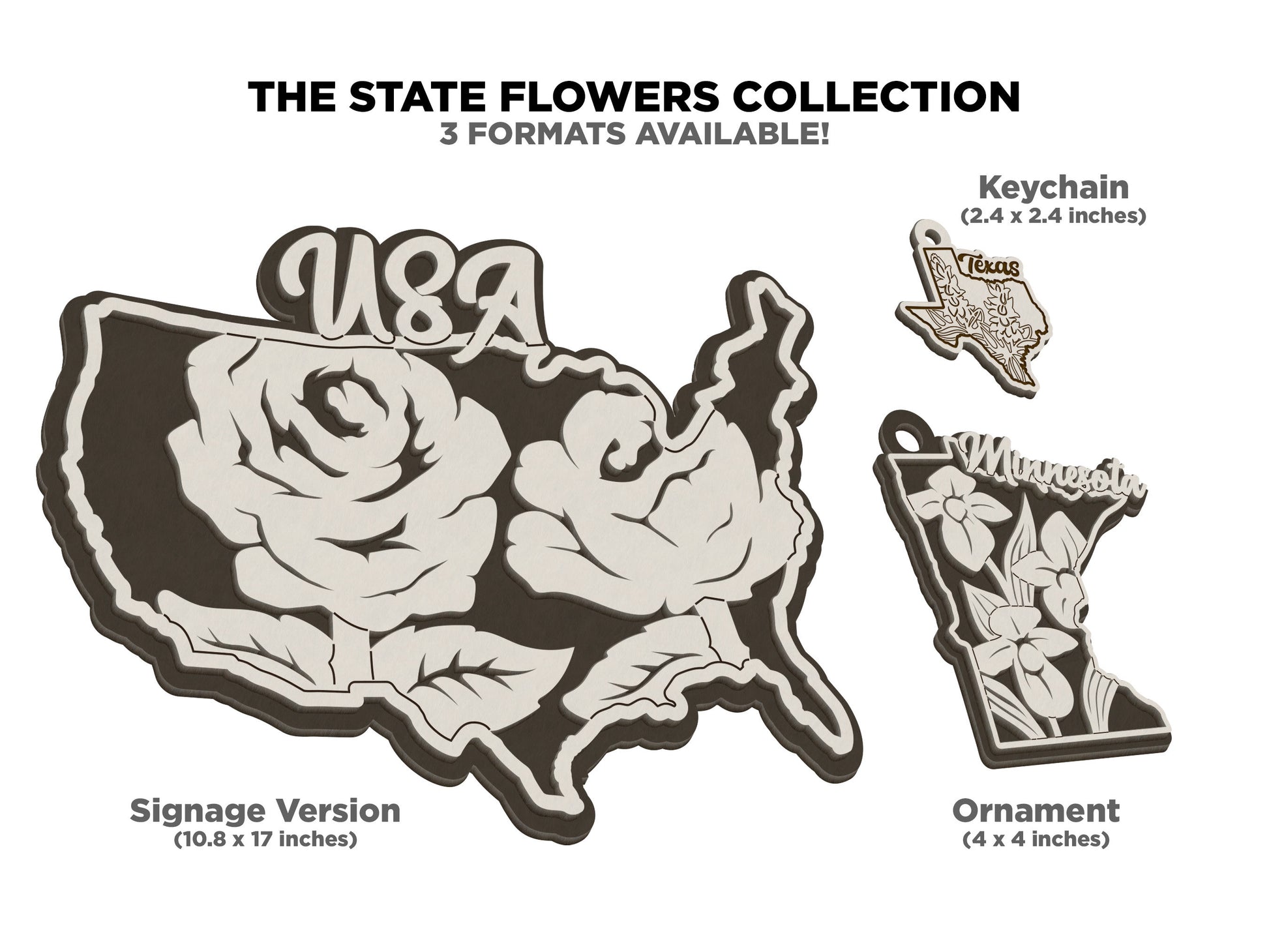 Georgia State Flower Collection - Ornaments, Keychains & Signage Included - SVG, PDF, AI File types - Works With All Lasers