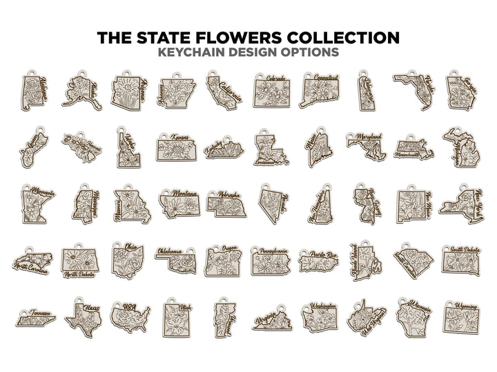 The State Flower Collection - All States Included - Ornaments, Keychains & Signage - SVG, PDF, AI File types - Works With All Lasers