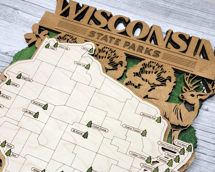 The Wisconsin State Park Map - Custom and Non Customizable Options - SVG, PDF File Download - Tested in Lightburn and Glowforge & Xtool