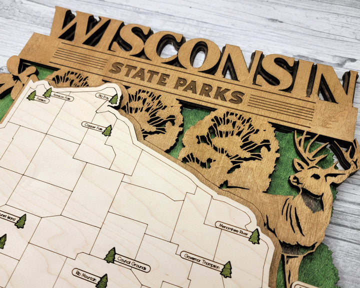 The Wisconsin State Park Map - Custom and Non Customizable Options - SVG, PDF File Download - Tested in Lightburn and Glowforge & Xtool
