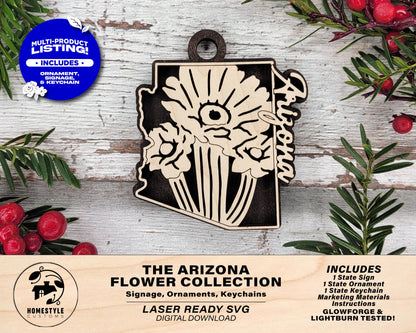 Arizona State Flower Collection - Ornaments, Keychains & Signage Included - SVG, PDF, AI File types - Works With All Lasers