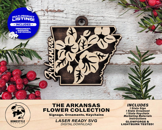 Arkansas State Flower Collection - Ornaments, Keychains & Signage Included - SVG, PDF, AI File types - Works With All Lasers