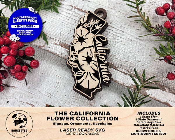 California State Flower Collection - Ornaments, Keychains & Signage Included - SVG, PDF, AI File types - Works With All Lasers