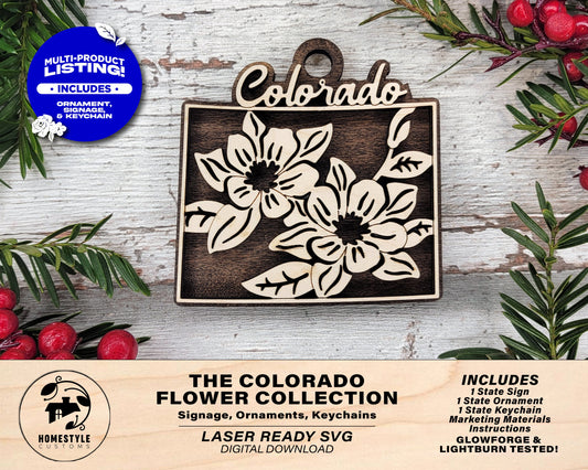 Colorado State Flower Collection - Ornaments, Keychains & Signage Included - SVG, PDF, AI File types - Works With All Lasers