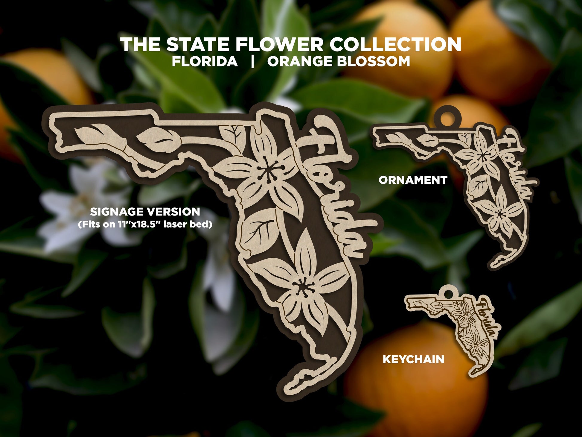 Florida State Flower Collection - Ornaments, Keychains & Signage Included - SVG, PDF, AI File types - Works With All Lasers