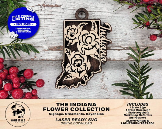 Indiana State Flower Collection - Ornaments, Keychains & Signage Included - SVG, PDF, AI File types - Works With All Lasers
