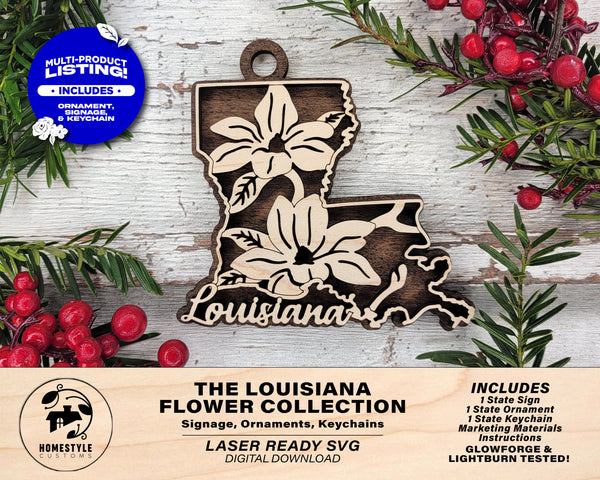 Louisiana State Flower Collection - Ornaments, Keychains & Signage Included - SVG, PDF, AI File types - Works With All Lasers