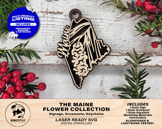 Maine State Flower Collection - Ornaments, Keychains & Signage Included - SVG, PDF, AI File types - Works With All Lasers