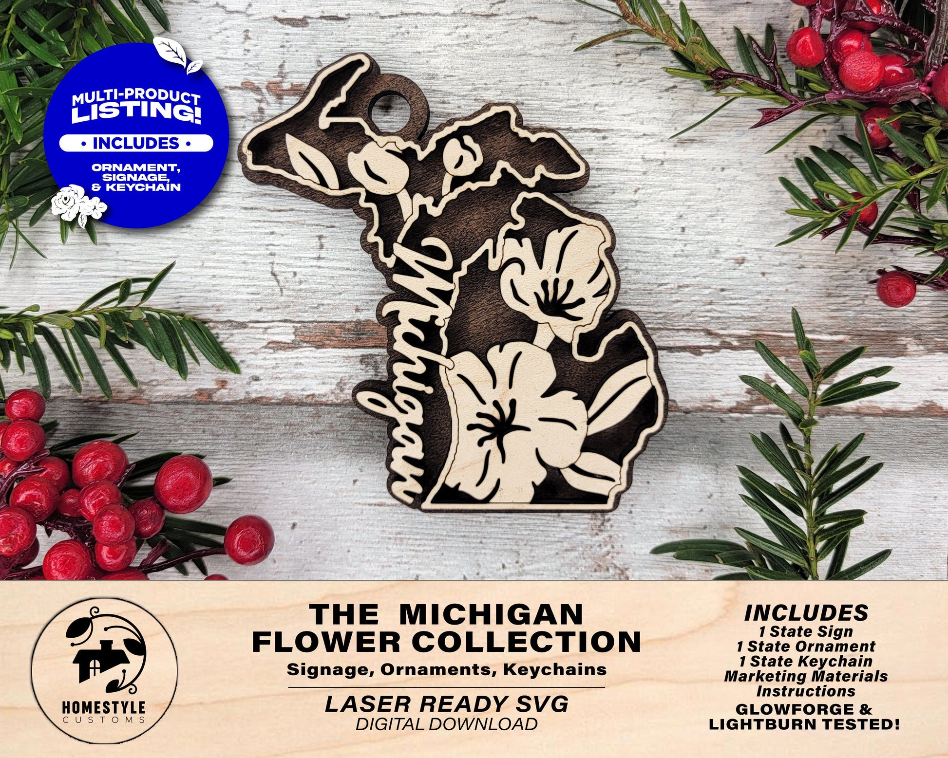 Michigan State Flower Collection - Ornaments, Keychains & Signage Included - SVG, PDF, AI File types - Works With All Lasers