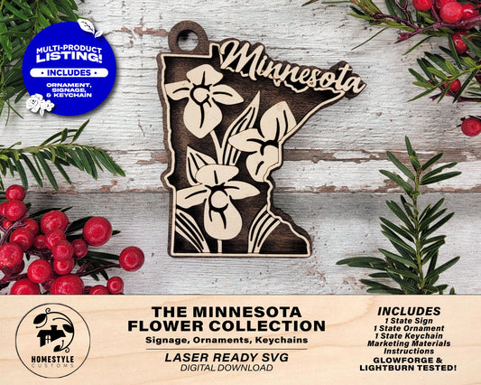 Minnesota State Flower Collection - Ornaments, Keychains & Signage Included - SVG, PDF, AI File types - Works With All Lasers