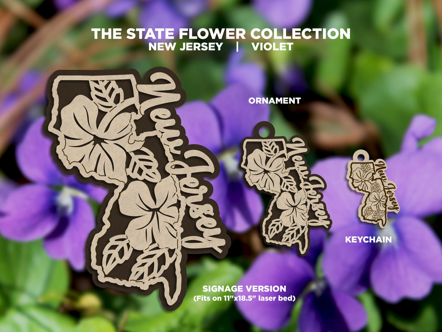 New Jersey State Flower Collection - Ornaments, Keychains & Signage Included - SVG, PDF, AI File types - Works With All Lasers