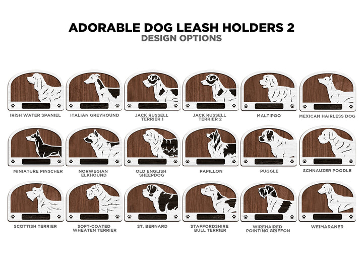 Adorable Dog Leash Holders - Pack 2 - 50 Breeds included - SVG, PDF,AI file types - Glowforge and Lightburn Tested