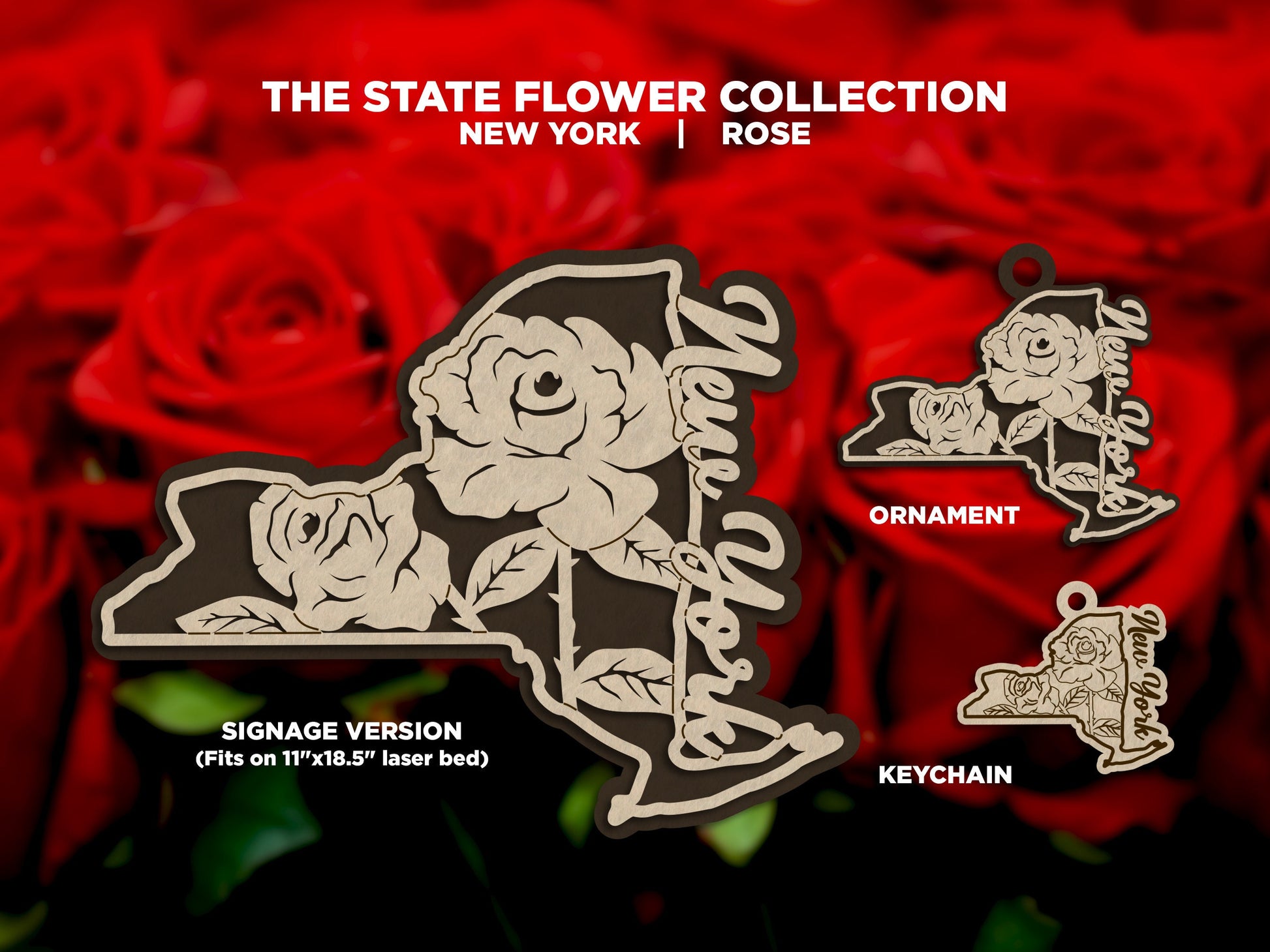 New York State Flower Collection - Ornaments, Keychains & Signage Included - SVG, PDF, AI File types - Works With All Lasers