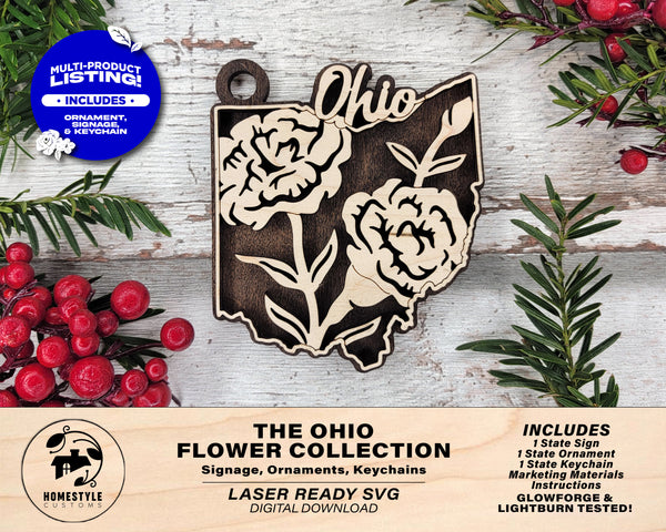 Ohio State Flower Collection - Ornaments, Keychains & Signage Included - SVG, PDF, AI File types - Works With All Lasers