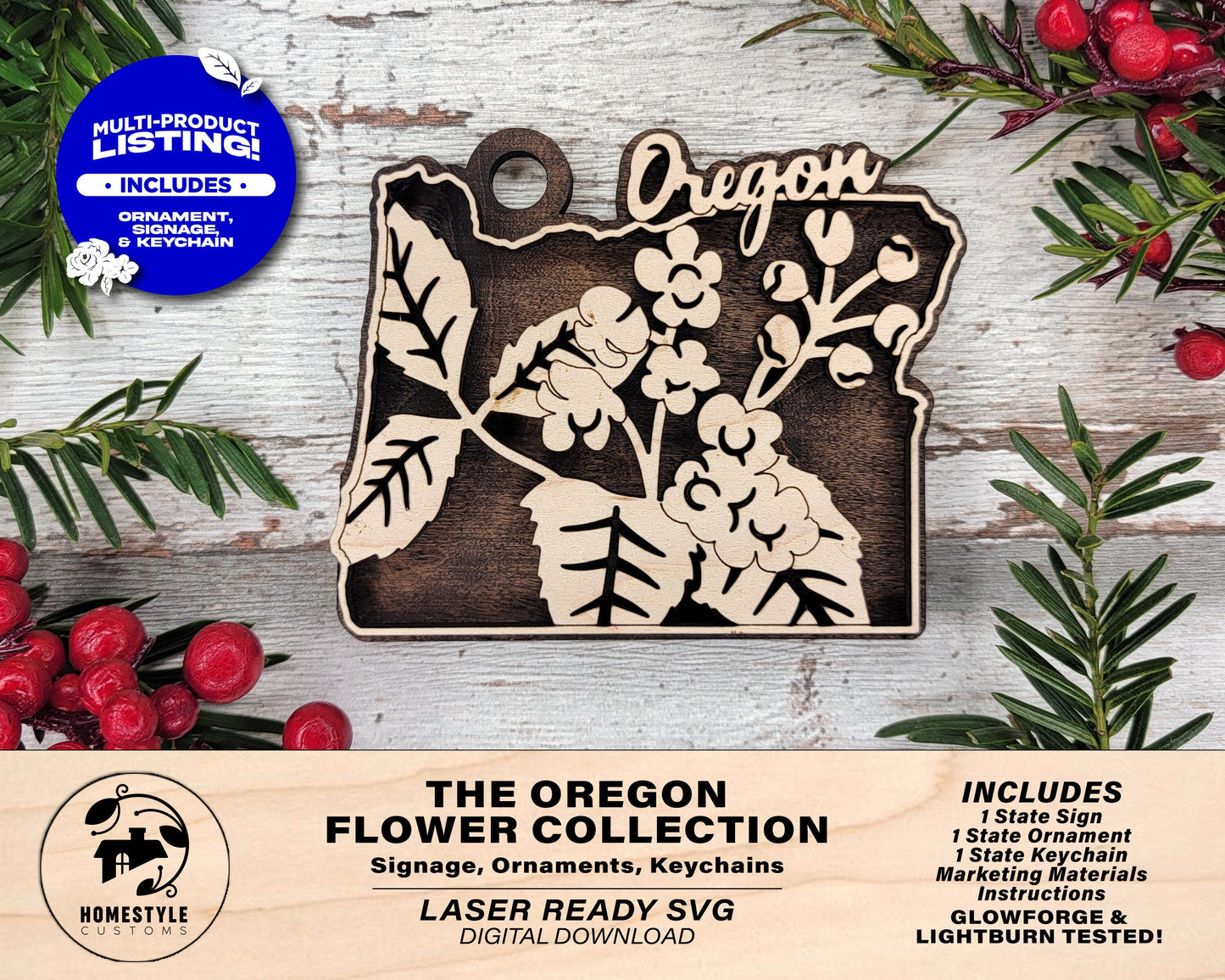 Oregon State Flower Collection - Ornaments, Keychains & Signage Included - SVG, PDF, AI File types - Works With All Lasers