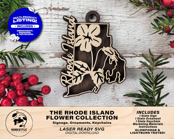 Rhode Island State Flower Collection - Ornaments, Keychains & Signage Included - SVG, PDF, AI File types - Works With All Lasers