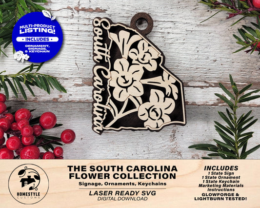 South Carolina State Flower Collection - Ornaments, Keychains & Signage Included - SVG, PDF, AI File types - Works With All Lasers