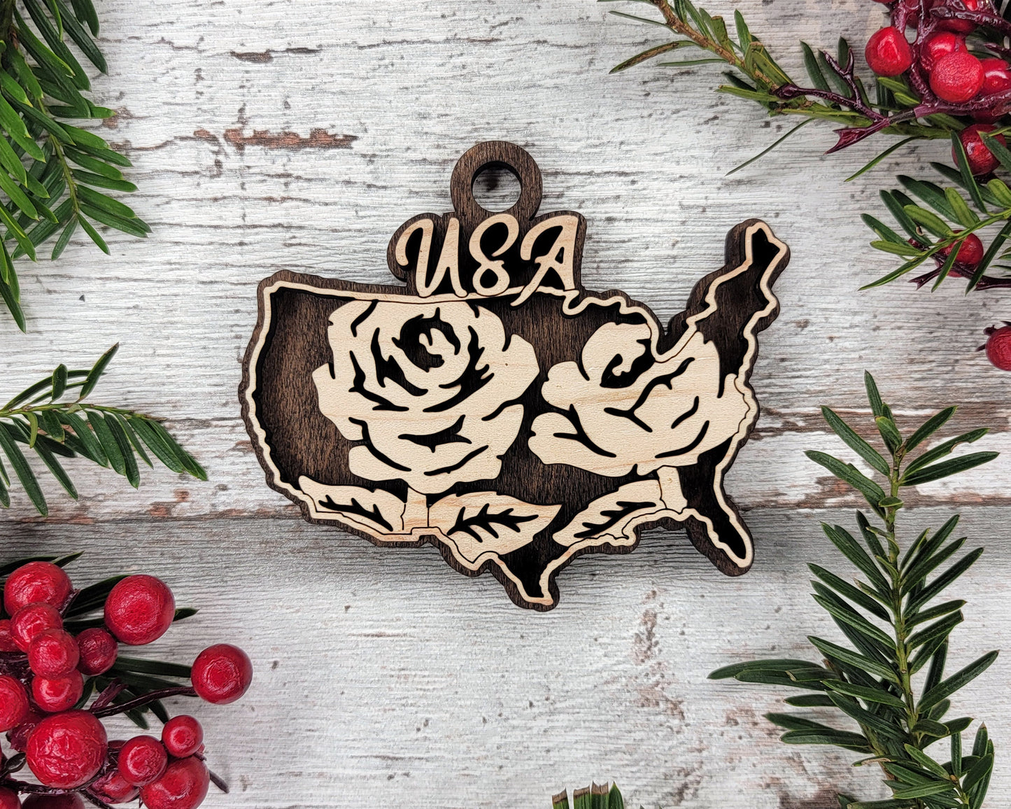 U.S.A Flower Collection - Ornaments, Keychains & Signage Included - SVG, PDF, AI File types - Works With All Lasers