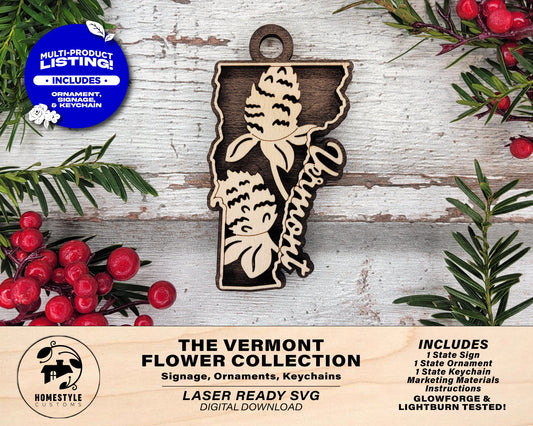 Vermont State Flower Collection - Ornaments, Keychains & Signage Included - SVG, PDF, AI File types - Works With All Lasers