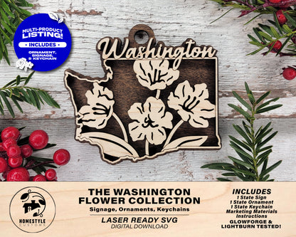 Washington State Flower Collection - Ornaments, Keychains & Signage Included - SVG, PDF, AI File types - Works With All Lasers