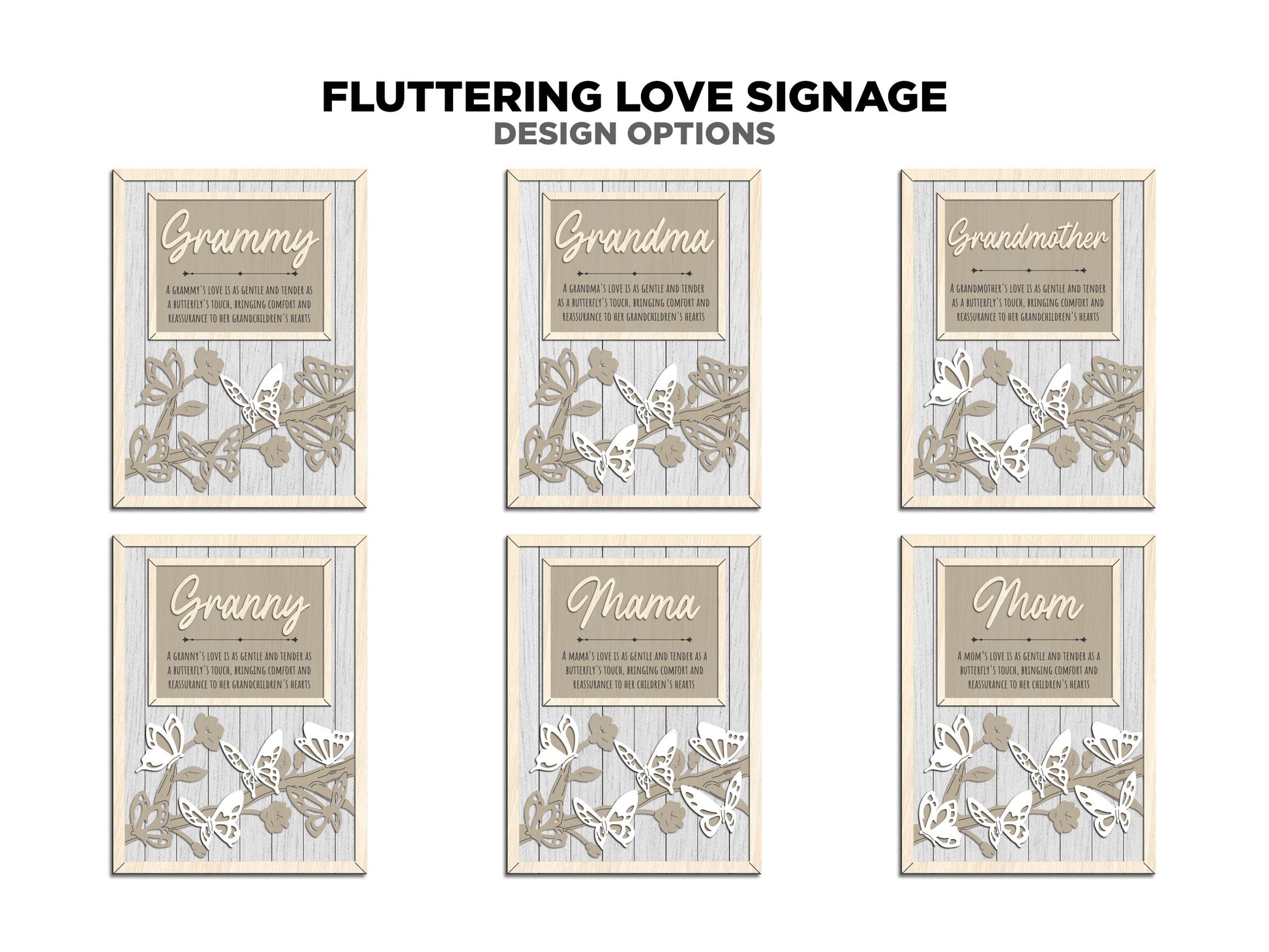 Fluttering Love Signage - 1-6 Name - 11 variations of 'mom' - Tested on Glowforge, Xtool & Lightburn