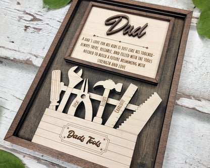 Dad's Toolbox Signage - 1-6 Name - 8 variations of 'Dad' - Tested on Glowforge, Xtool & Lightburn