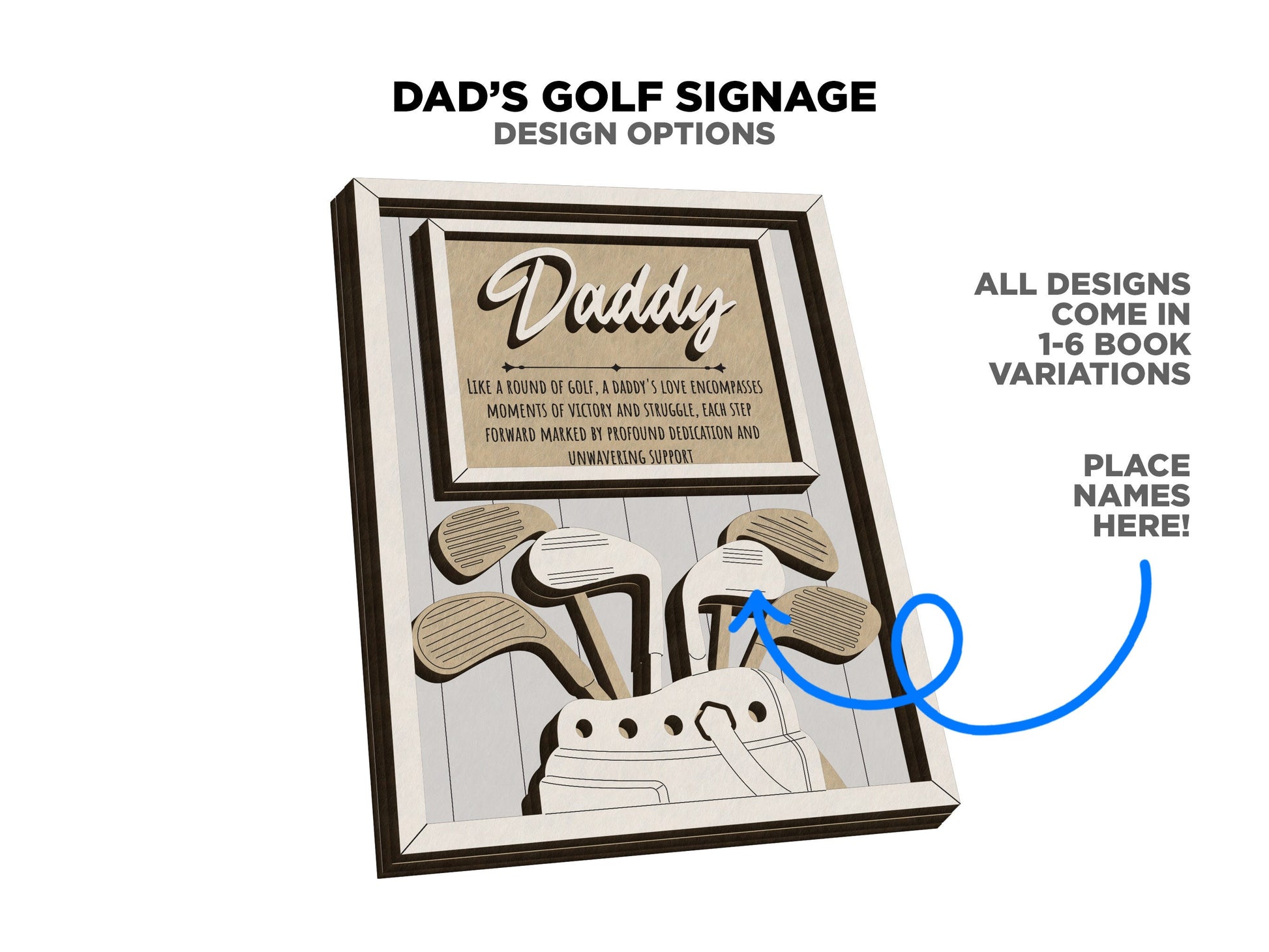 Dad's Golf Signage - 1-6 Name - 8 variations of 'Dad' - Tested on Glowforge, Xtool & Lightburn