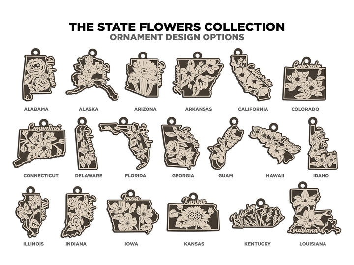 The State Flower Collection - All States Included - Ornaments, Keychains & Signage - SVG, PDF, AI File types - Works With All Lasers