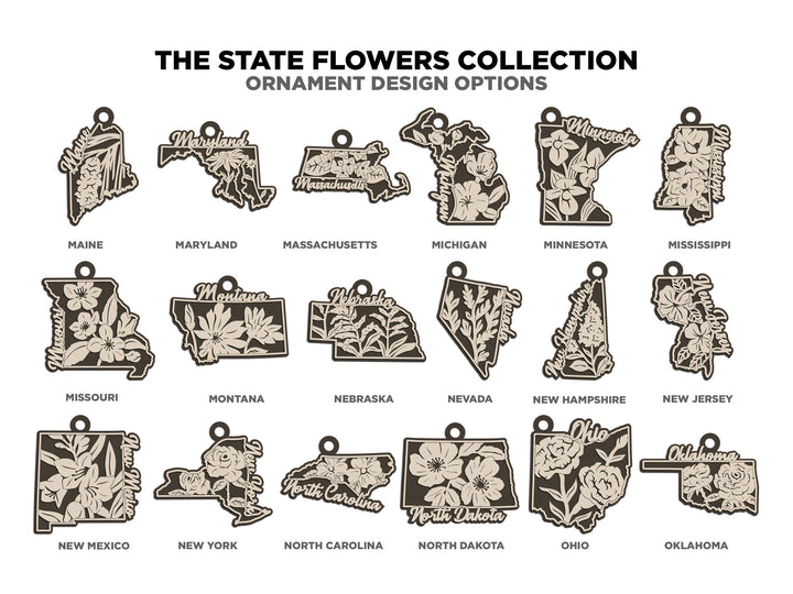 The State Flower Collection - All States Included - Ornaments, Keychains & Signage - SVG, PDF, AI File types - Works With All Lasers