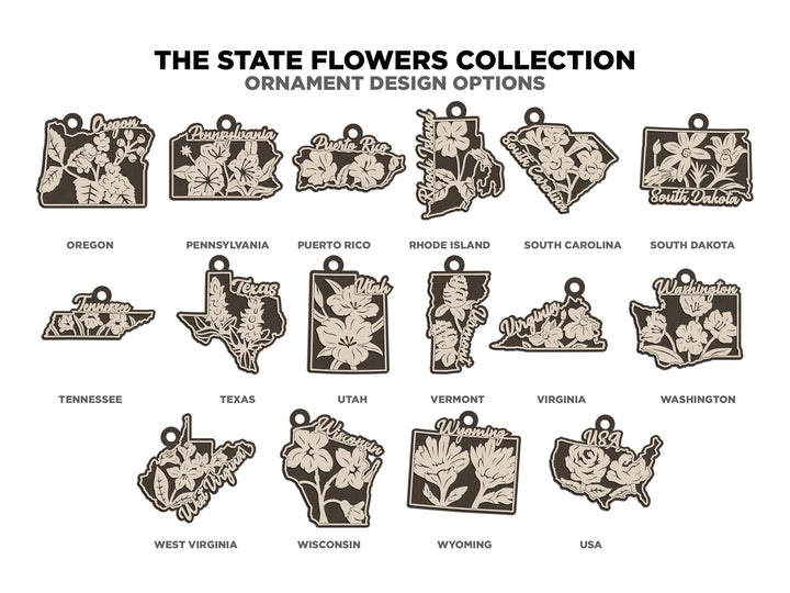 The State Flower Collection - All States Included - Ornaments, Keychains & Signage - SVG, PDF, AI File types - Works With All Lasers