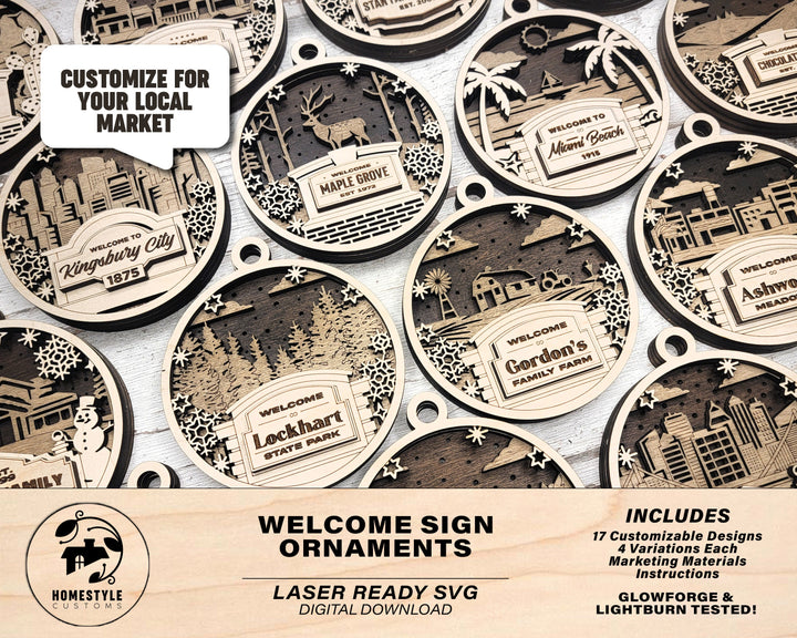 Welcome Sign Ornament Collection - 17 Design Themes Included - 4 Variations of each - SVG, PDF, AI File types - Works With All Lasers