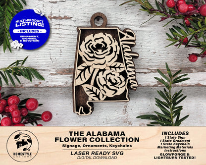 Alabama State Flower Collection - Ornaments, Keychains & Signage Included - SVG, PDF, AI File types - Works With All Lasers