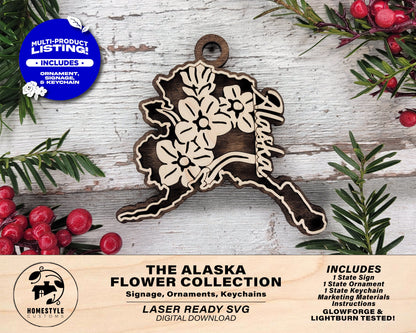 Alaska State Flower Collection - Ornaments, Keychains & Signage Included - SVG, PDF, AI File types - Works With All Lasers