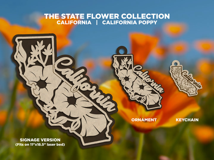 California State Flower Collection - Ornaments, Keychains & Signage Included - SVG, PDF, AI File types - Works With All Lasers