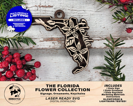 Florida State Flower Collection - Ornaments, Keychains & Signage Included - SVG, PDF, AI File types - Works With All Lasers