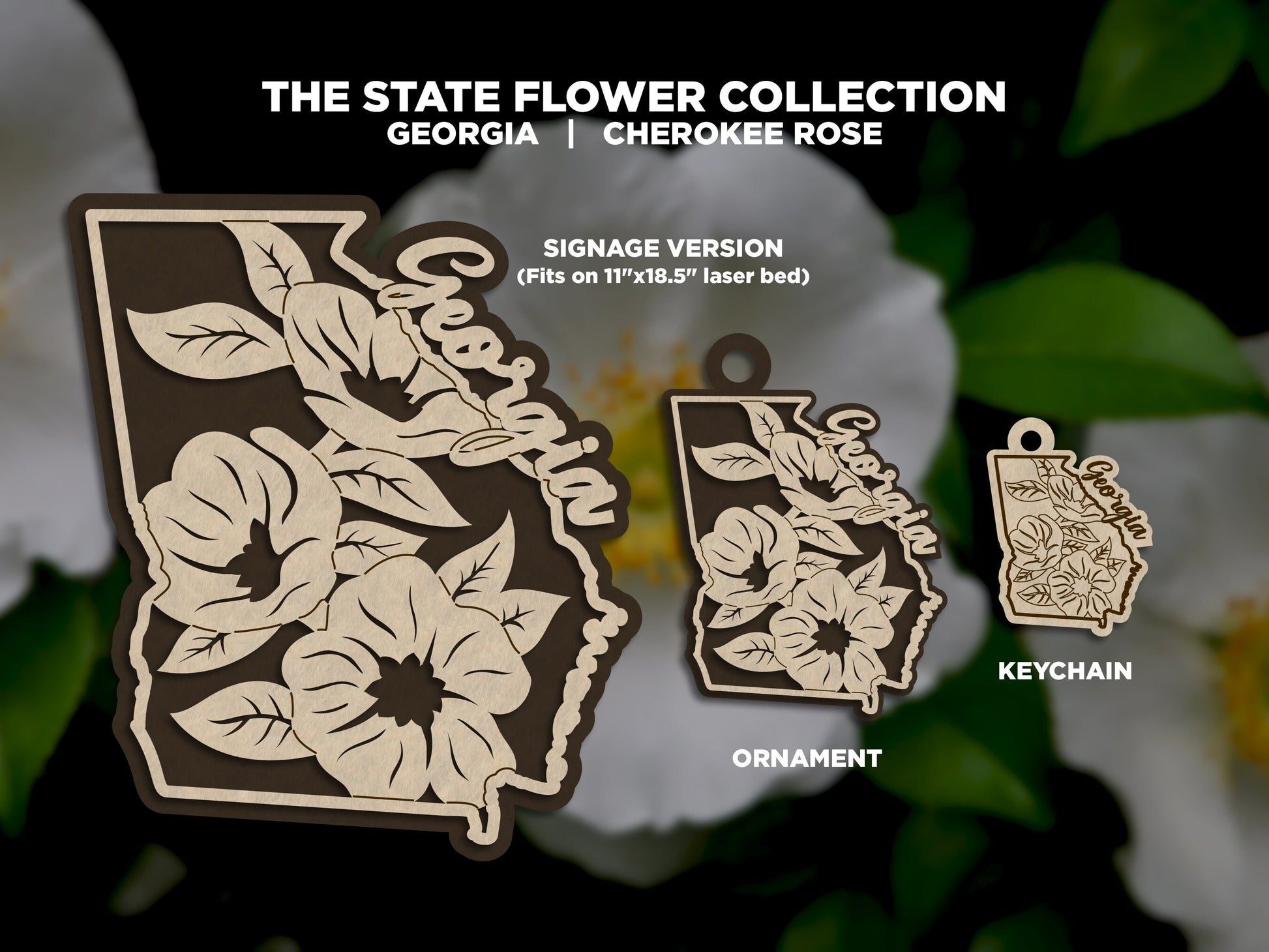 Georgia State Flower Collection - Ornaments, Keychains & Signage Included - SVG, PDF, AI File types - Works With All Lasers