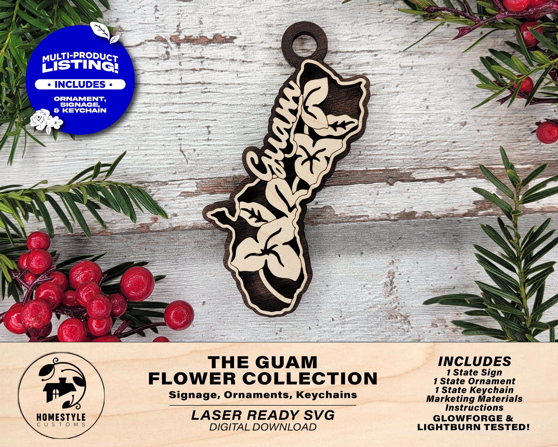 Guam State Flower Collection - Ornaments, Keychains & Signage Included - SVG, PDF, AI File types - Works With All Lasers