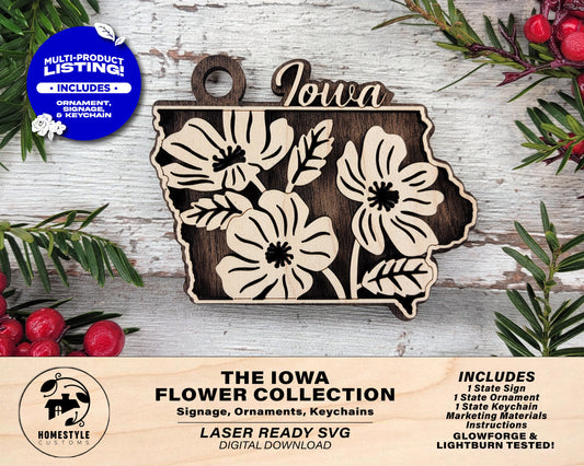 Iowa State Flower Collection - Ornaments, Keychains & Signage Included - SVG, PDF, AI File types - Works With All Lasers