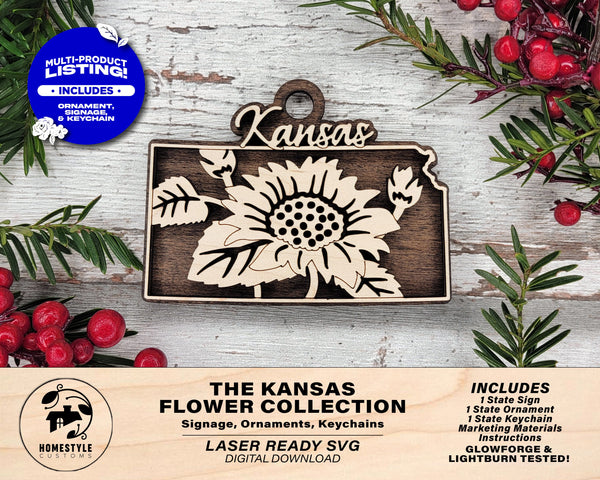 Kansas State Flower Collection - Ornaments, Keychains & Signage Included - SVG, PDF, AI File types - Works With All Lasers