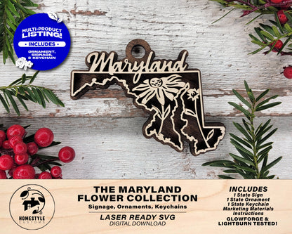 Maryland State Flower Collection - Ornaments, Keychains & Signage Included - SVG, PDF, AI File types - Works With All Lasers