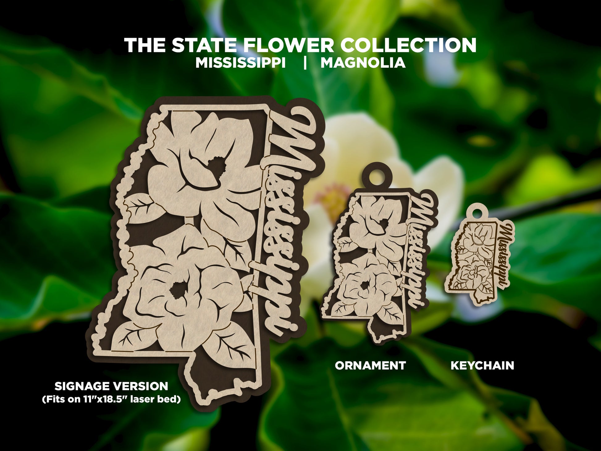 Mississippi State Flower Collection - Ornaments, Keychains & Signage Included - SVG, PDF, AI File types - Works With All Lasers