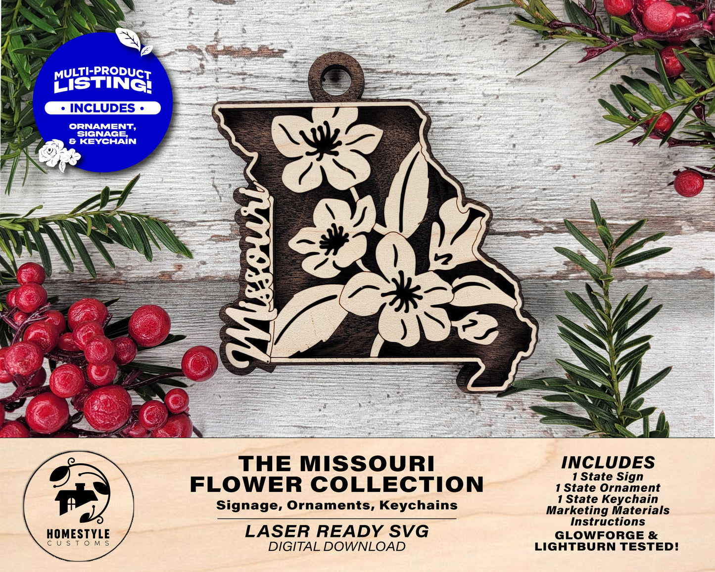 Missouri State Flower Collection - Ornaments, Keychains & Signage Included - SVG, PDF, AI File types - Works With All Lasers