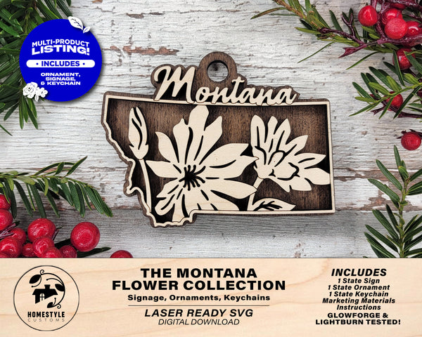 Montana State Flower Collection - Ornaments, Keychains & Signage Included - SVG, PDF, AI File types - Works With All Lasers